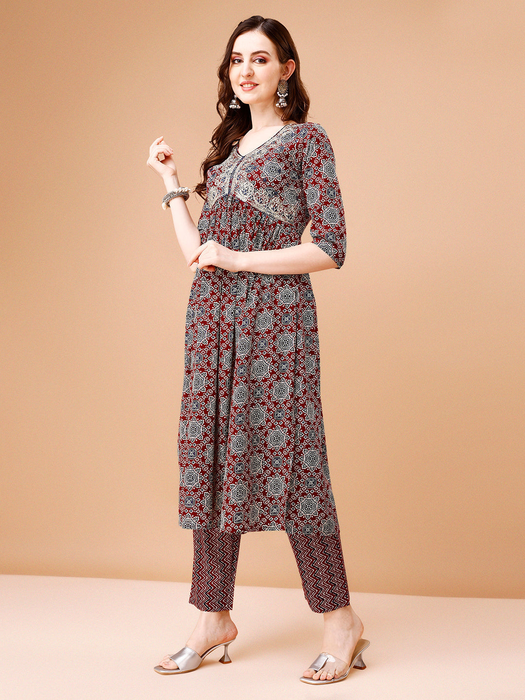 Alia Cut Embroidered & Printed Kurta With Pant & Dupatta, Multicolor - Hiral Fashion