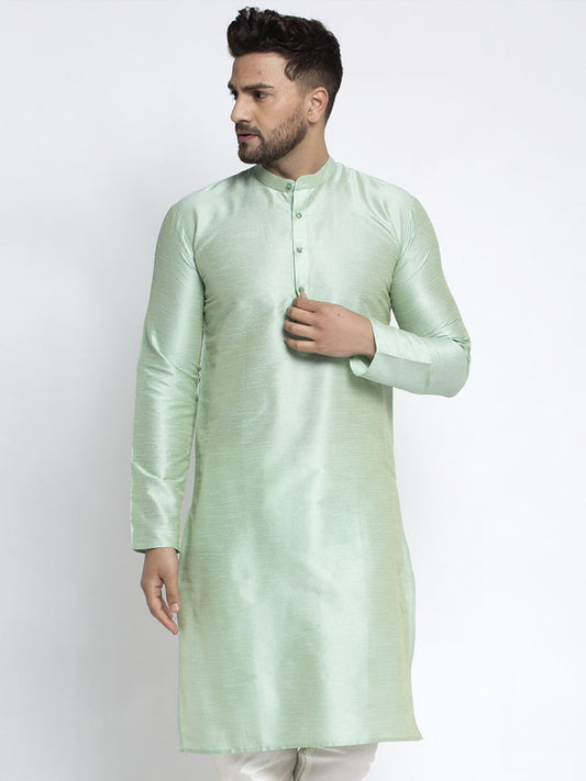 Jompers Men's Green Solid Dupion Silk Kurta Only | Swadesiicart