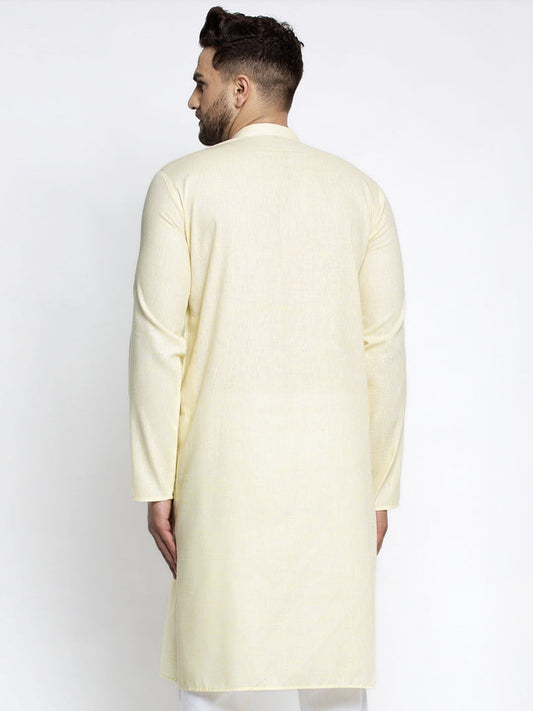 Jompers Men Lemon Yellow & White Self Design Kurta Only | Swadesiicart