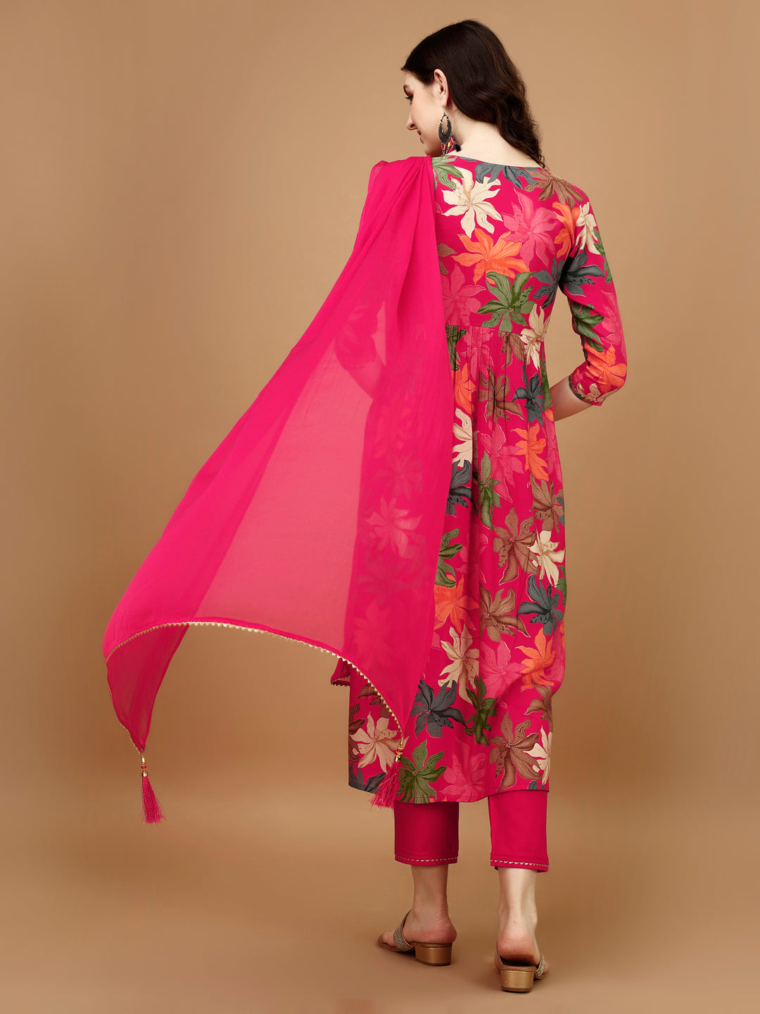 Alia Cut Rayon Embroidered & Floral Printed Kurta With Pant & Dupatta, Multicolor - Hiral Fashion