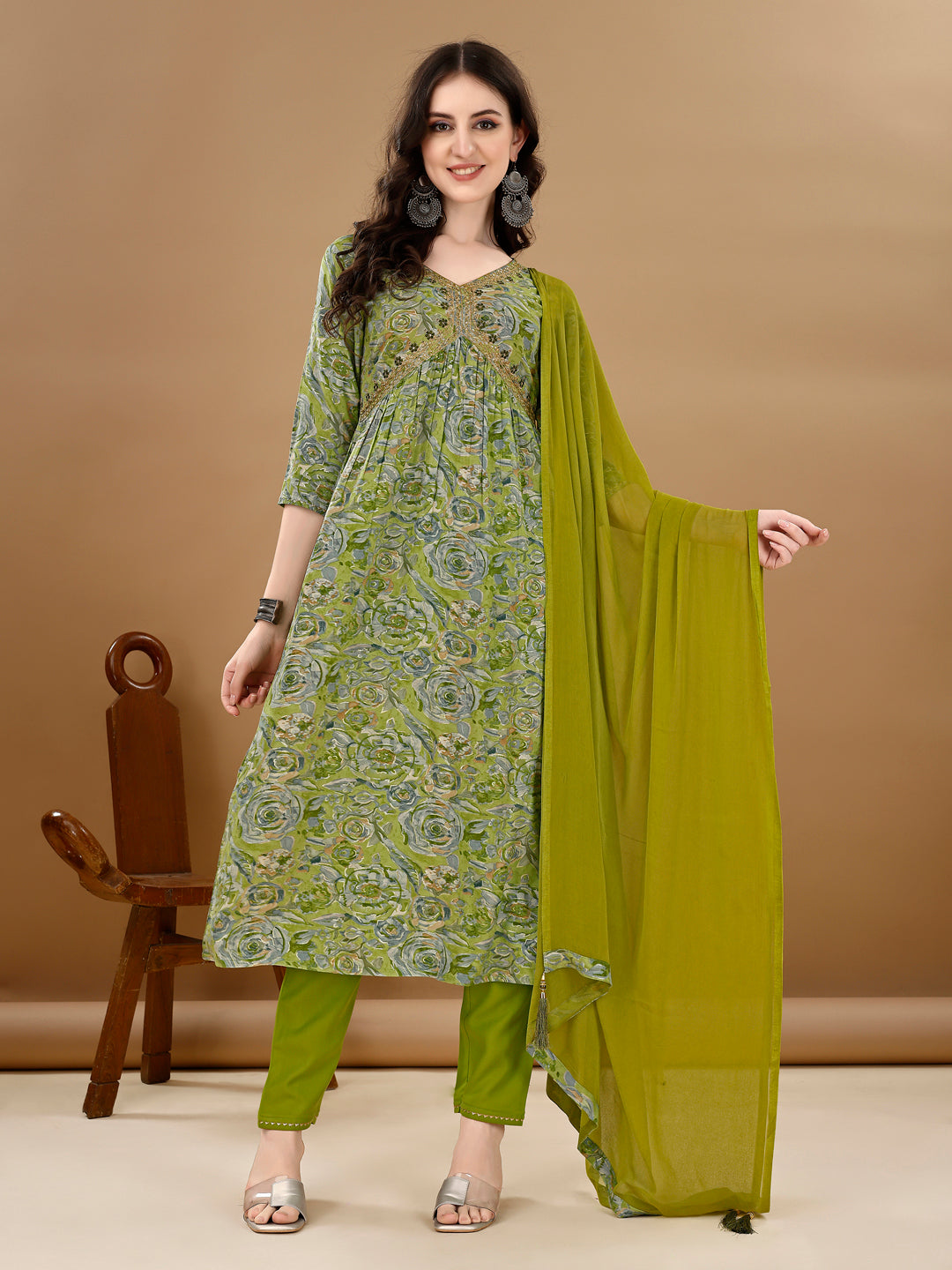 Alia Cut Floral Printed & Embroidered Kurta With Pant & Dupatta Set Luxury Premium, Multicolor - Hiral Fashion