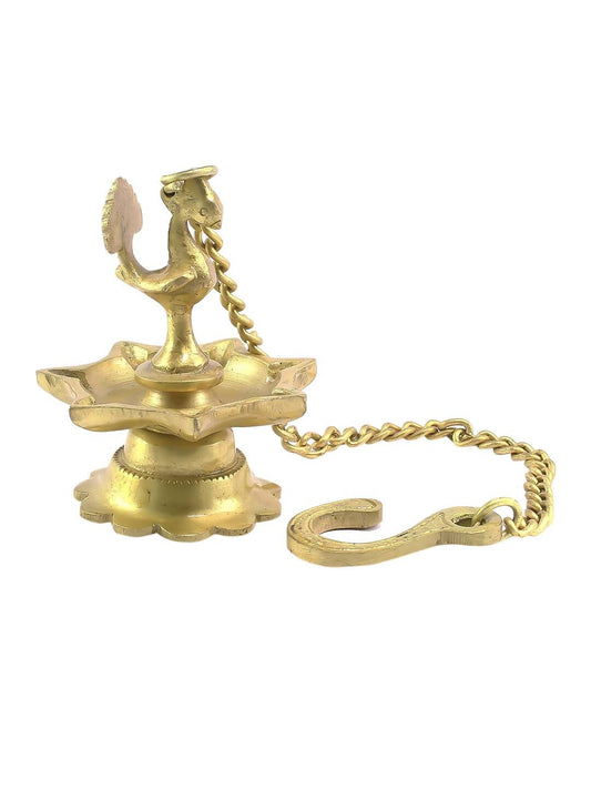 eCraftIndia Gold-Toned Peacock Shaped Hanging Oil Wick Diya | Swadesiicart