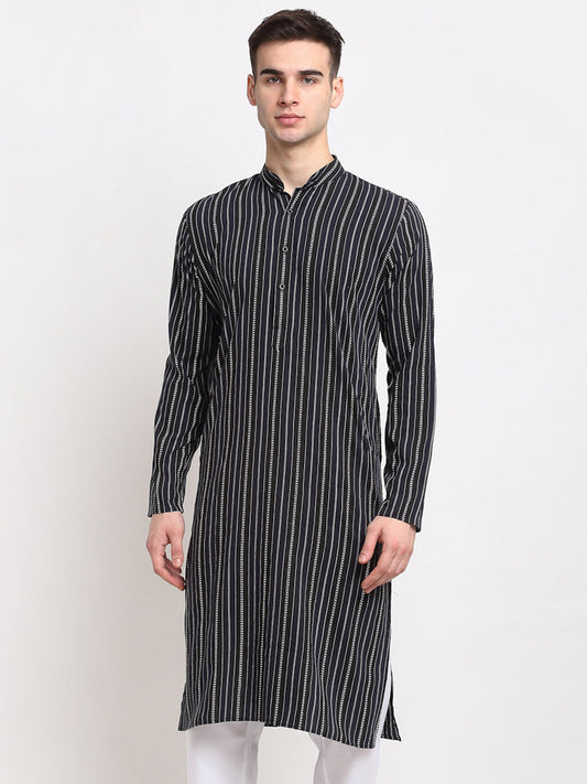 Jompers Men's Black Cotton Striped Kurta Only | Swadesiicart