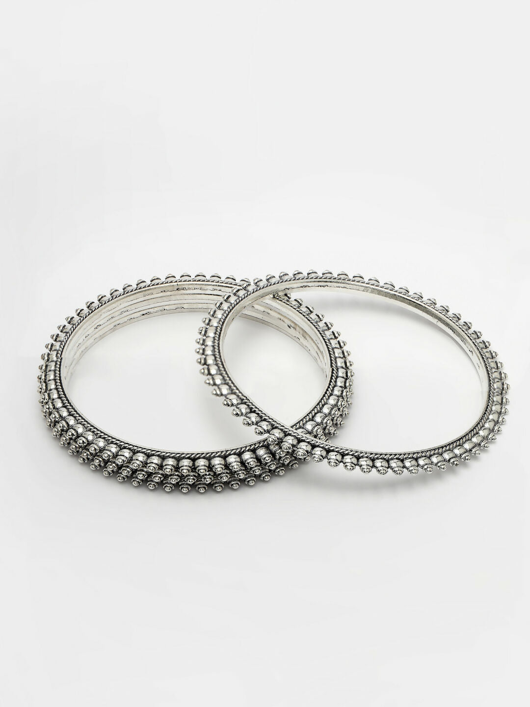 NVR Women's Set of 4 Silver-Toned German Silver Oxidised Bangles - Swadesiicart