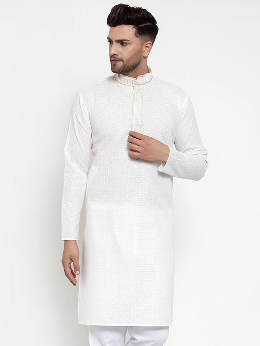 Jompers Men's White Woven Kurta Only | Swadesiicart