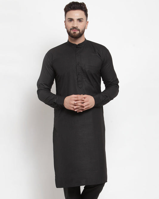 Jompers Men Black Solid Kurta Only | Swadesiicart