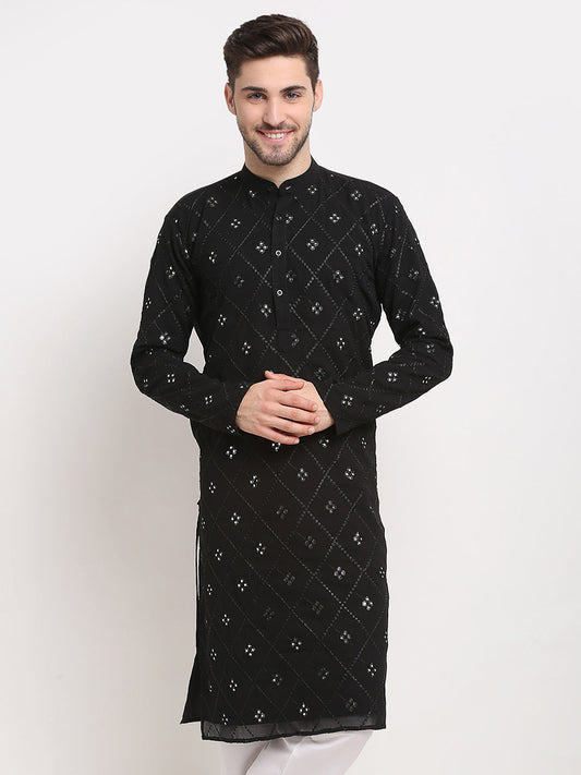 Jompers Men's Black Printed Mirror Kurta Only | Swadesiicart