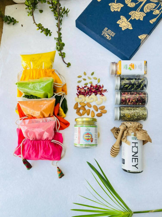 Shuddh Natural Edible Wholistic Colour | Ayurvedic Thandai Powder | Ubtan Based Herbal Gulal | Holi Gift Hamper | Natural Honey | Swadesiicart