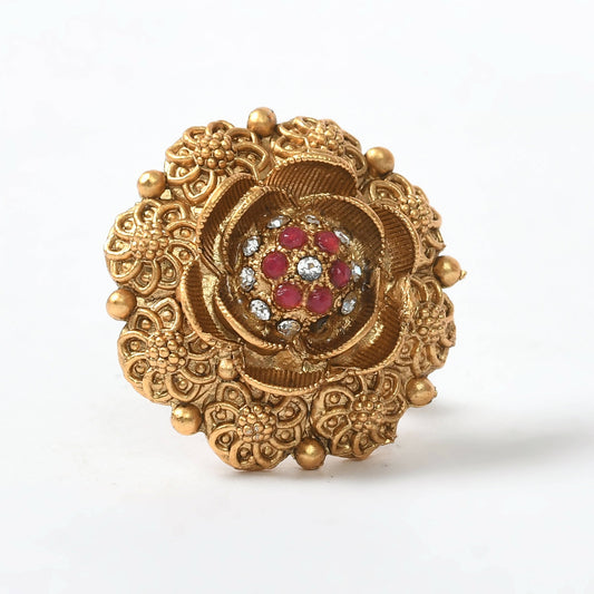Mominos Fashion Joharkamal Gold-Polished Stone Studded Adjustable Finger Ring - Design 019 | Swadesiicart
