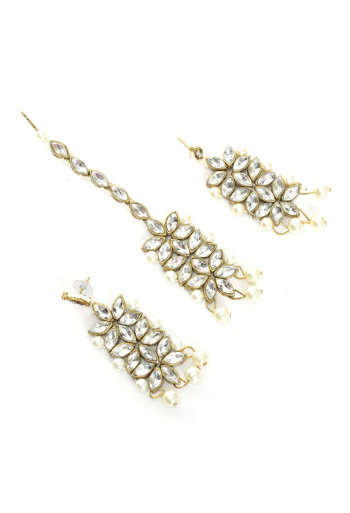 Mominos Fashion Johar Kamal Gold-Polished Rani Haar with White and Off white Pearls Jewellery Set - Swadesiicart