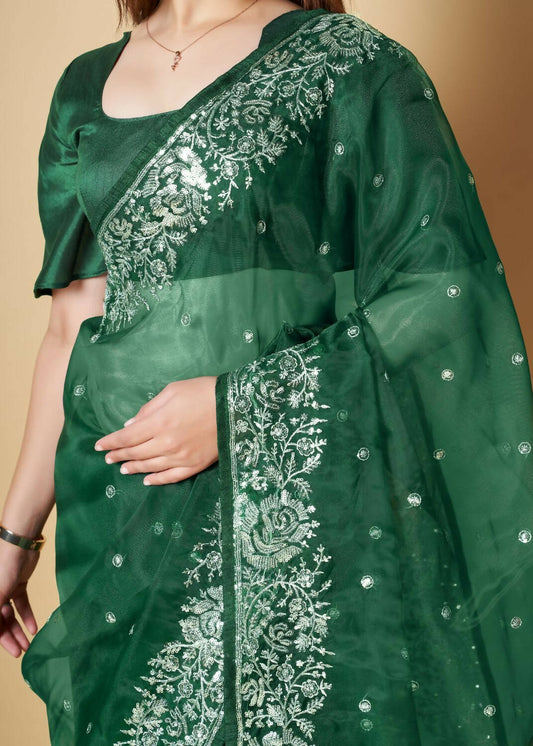 Vamsee Green Organza Saree - Swadesiicart