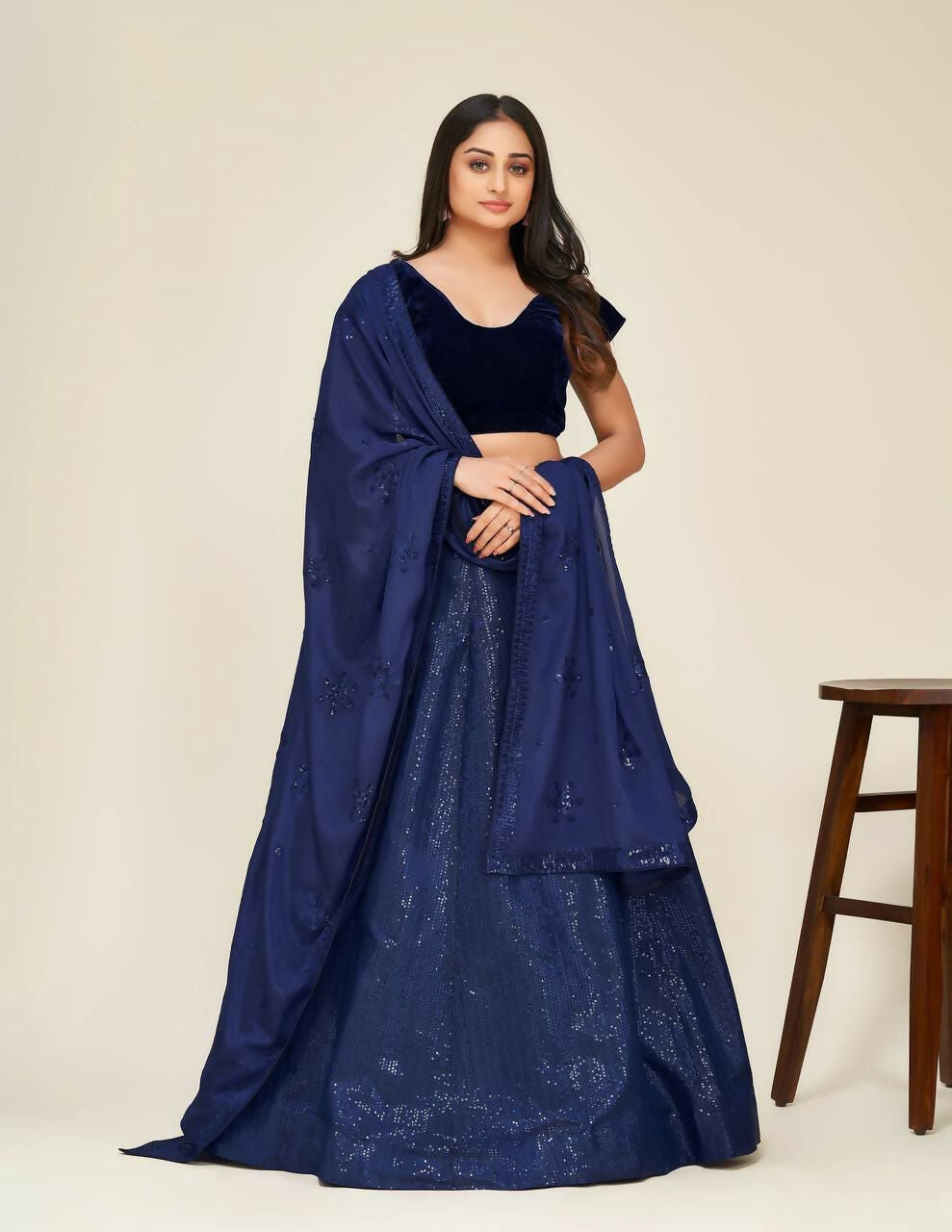 Jyoti Fashion Women's Blue Two Tone Tapeta Silk Sequins Designer Lehenga Choli Set | Swadesiicart