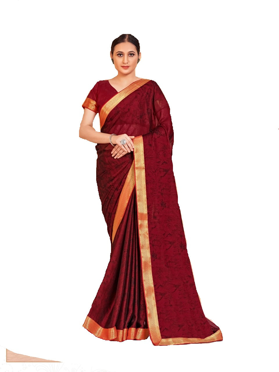 Vamika Maroon Designer Cadbury Chiffon Banarasi Lace Saree | Swadesiicart