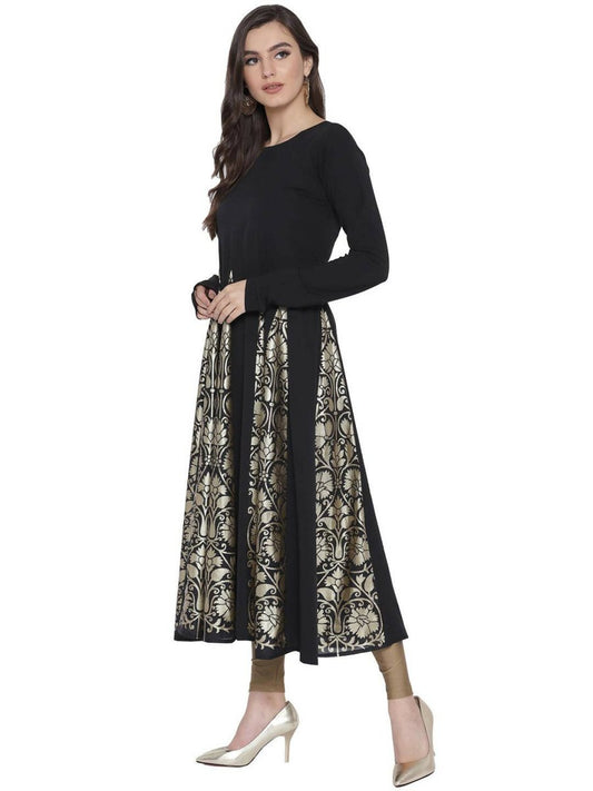 Ahalyaa Black Crepe Foil Printed Anarkali Kurta | Swadesiicart