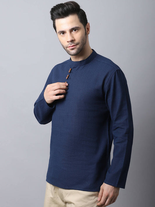 Even Apparels Navy Pure Cotton Men's Kurta With Band Collar | Swadesiicart