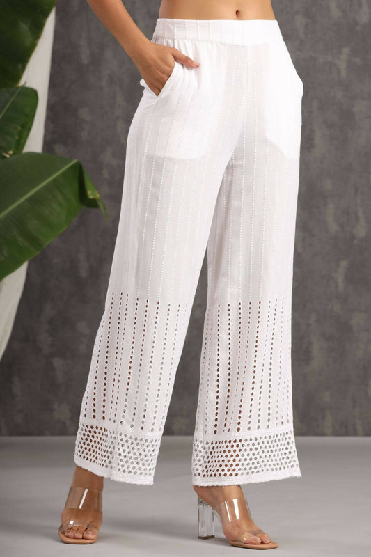 Juniper Women White Rayon Woven Design Flared Palazzo | Swadesiicart