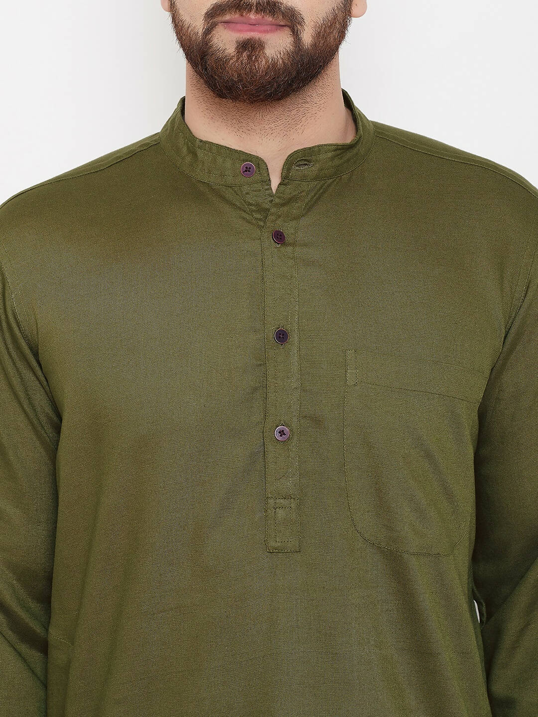Even Apparels Green Linen Men's Kurta With Band Collar | Swadesiicart