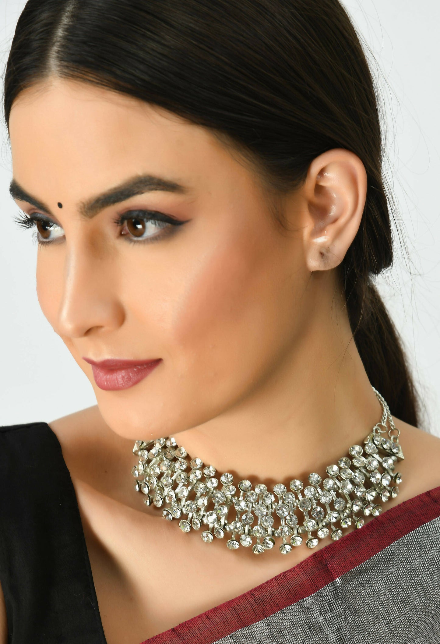 Mominos Fashion Johar Kamal Silver-Plated Brass Finish Kundan Choker For Women | Swadesiicart