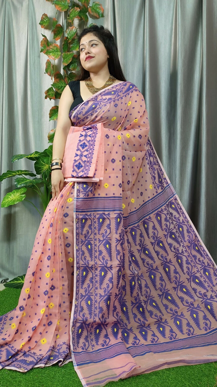 Exclusive Collection Light Orange Beautiful Jamdani Collection Saree - Swadesiicart