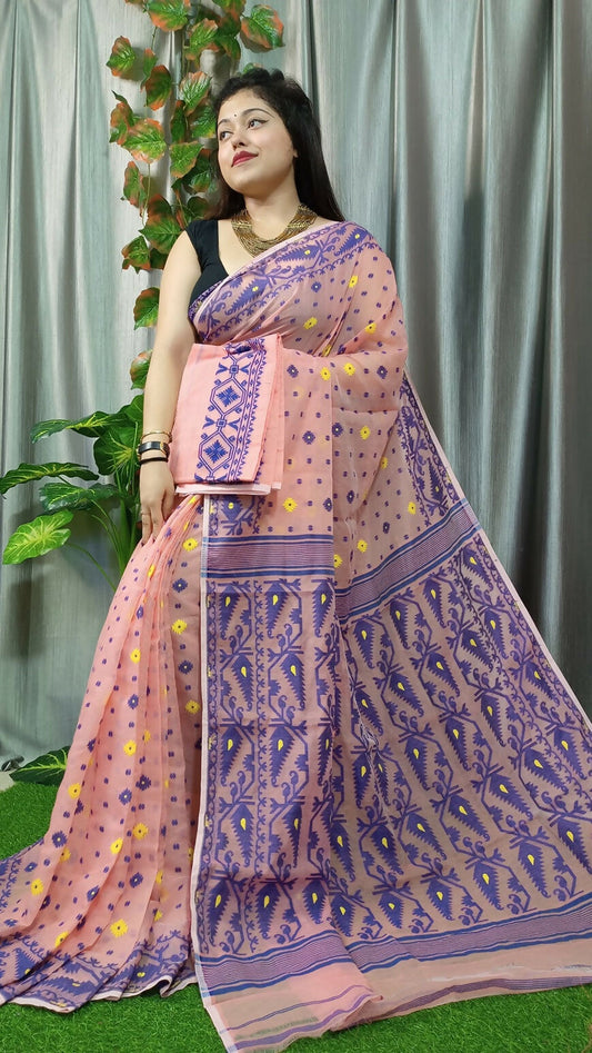 Exclusive Collection Light Orange Beautiful Jamdani Collection Saree - Swadesiicart