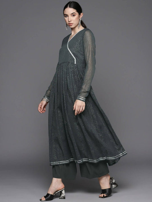 Ahalyaa Womens Kurta Set - Grey | Swadesiicart