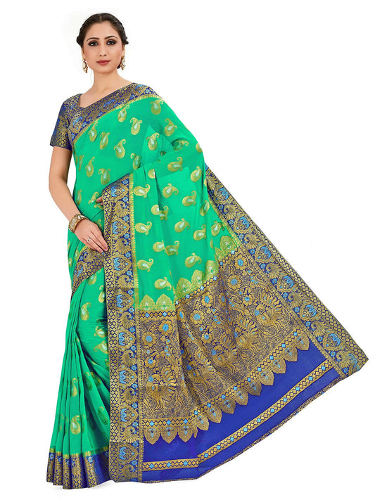 Mimosa Women's Green Banarasi Chiffon Saree | Swadesiicart