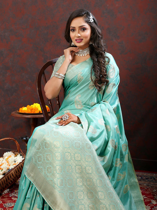 Lorenvalley Fashion Skyblue Cotton Woven Design with Zari Weaving Design Saree - Swadesiicart