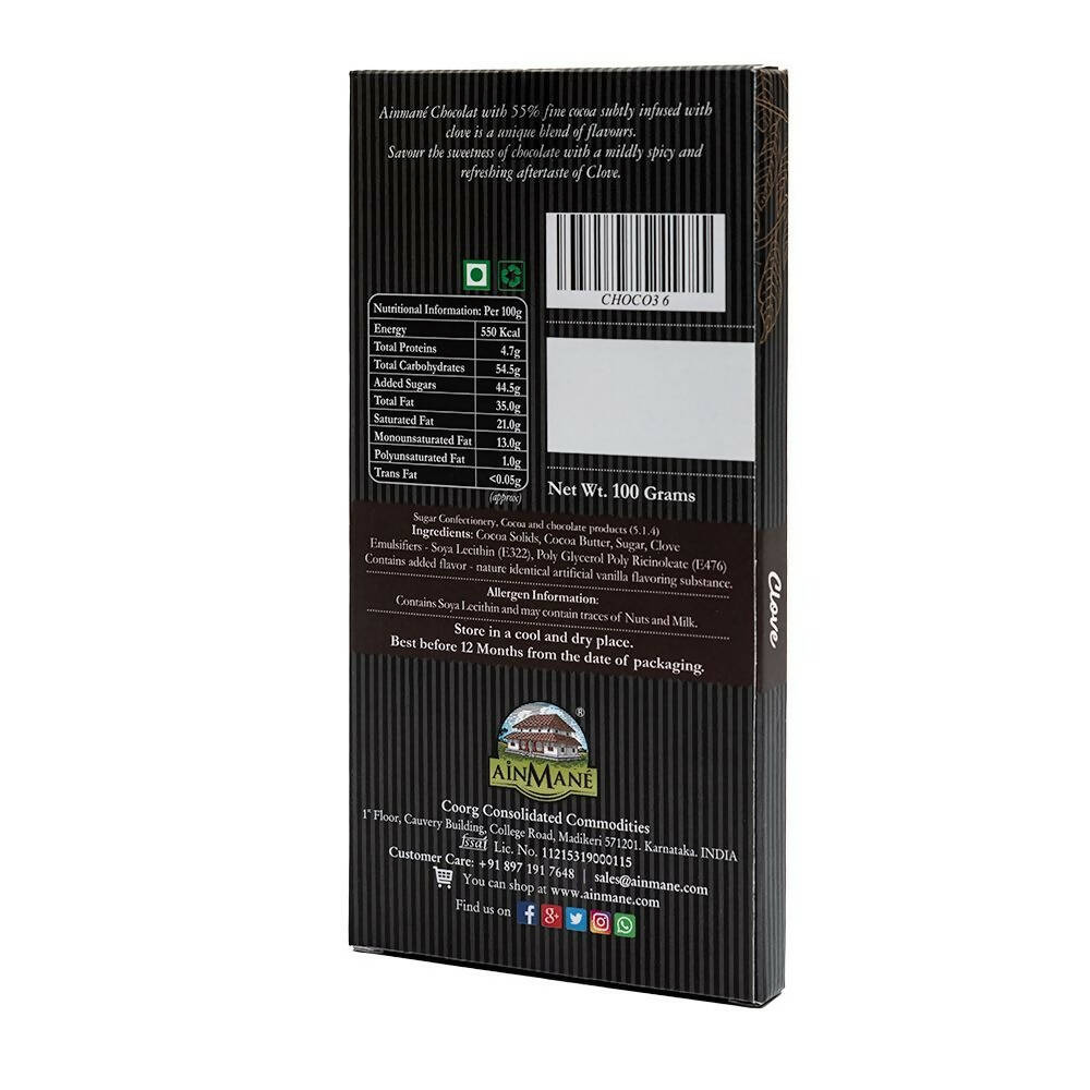 Ainmane Clove Dark Chocolate 55% Cocoa - Swadesiicart