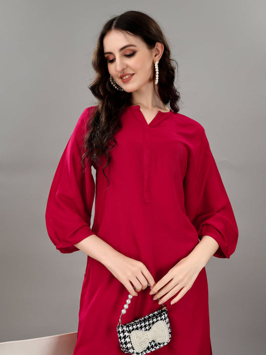 NOZ2TOZ Women's V Neck Knee Length 3/4 Sleeves Solid Rayon Co-Ords Set - Rani - Swadesiicart