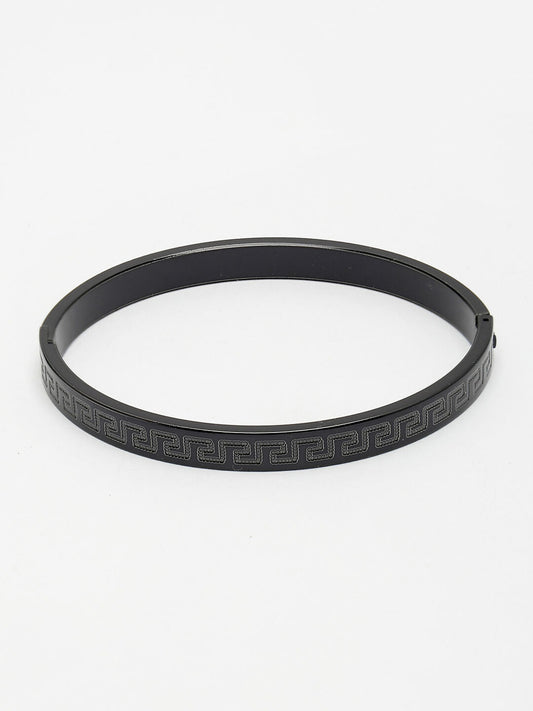 NVR Men's Black Rhodium-Plated Stainless Steel Kada Bracelet