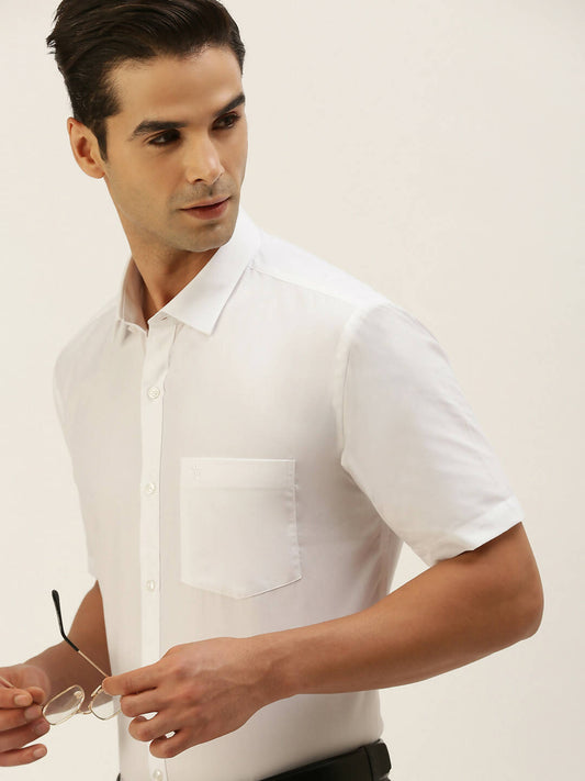 Ramraj Cotton Mens Half Sleeve Formal Poly Cotton White Shirt | Swadesiicart