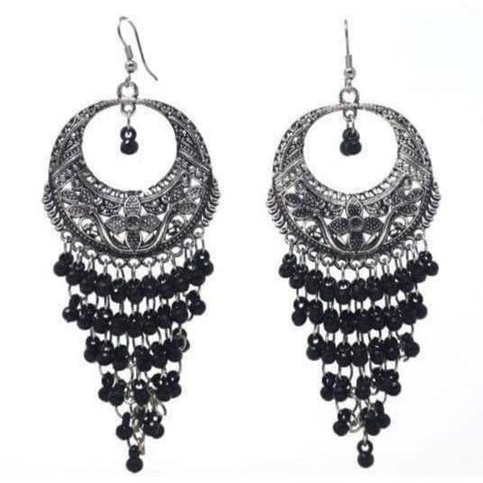 MS Fashion India Oxidized Black Jhalar Long Drop Party Beads Alloy Chandbali Earrings | Swadesiicart