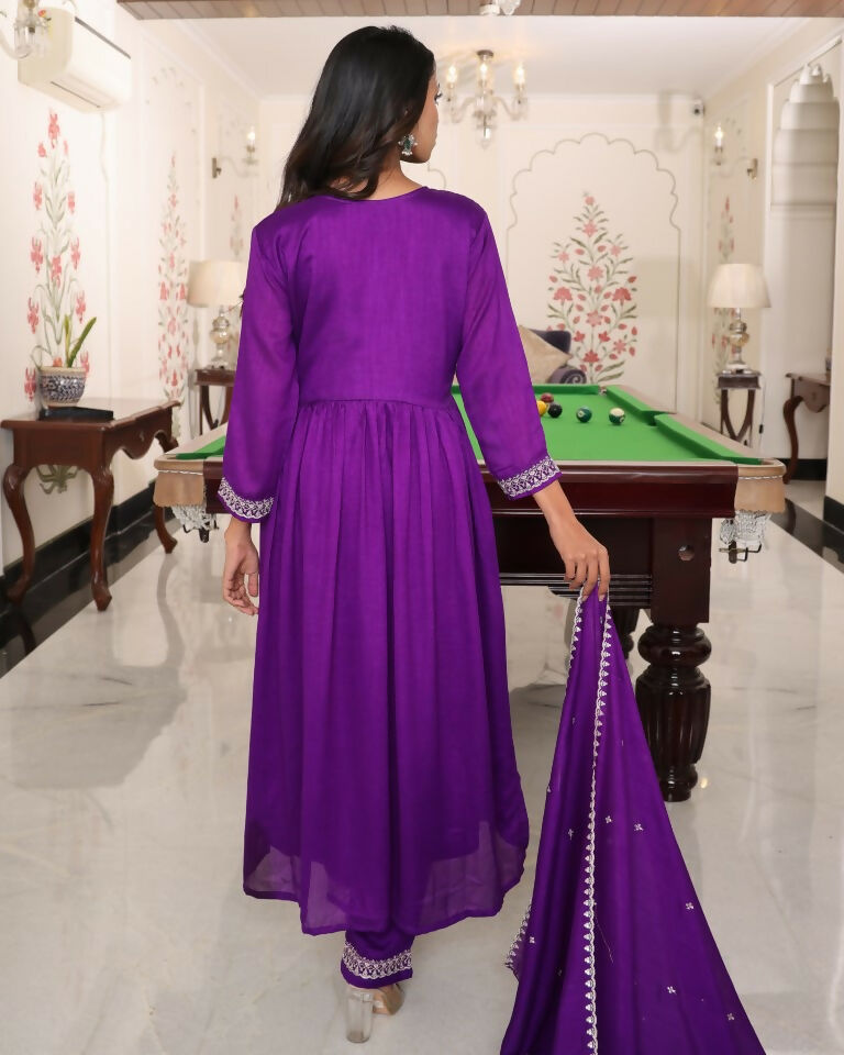 Jyoti Fashion Women's Purple Soft Silk Embroidered Designer Kurta Set | Swadesiicart