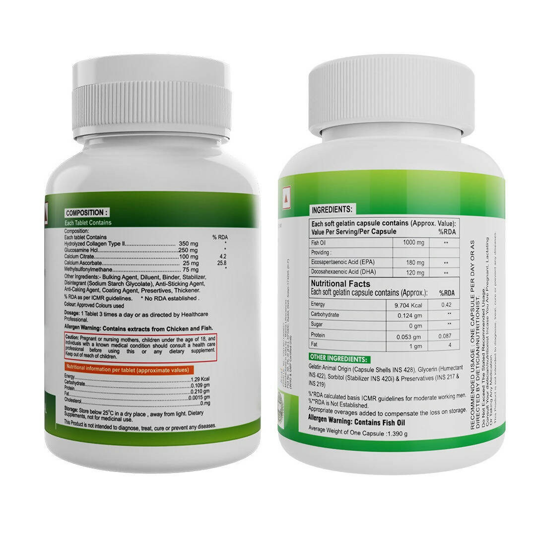 Nveda Omega 3 Fish Oil Capsules and Joint Support Tablets Combo - Swadesiicart