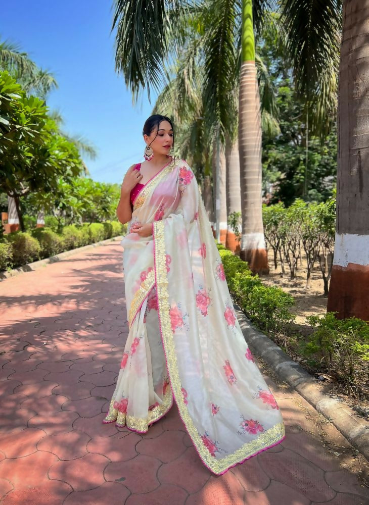 Vamsee Vamakshi Yellow Organza Saree - Swadesiicart