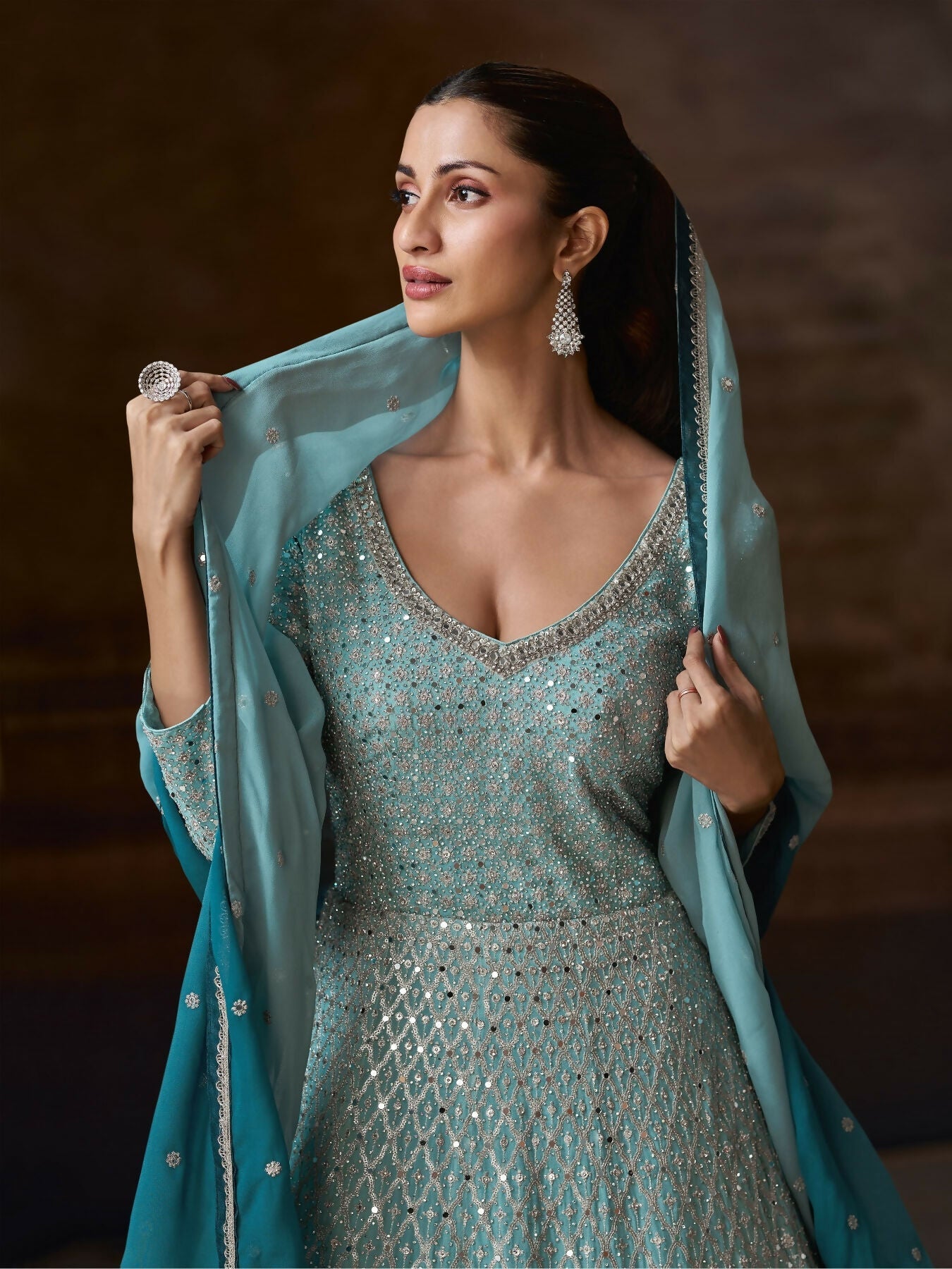 Anaita Blue Real Georgette Stitched Anarkali Suit with Embroidery & Sequence Work