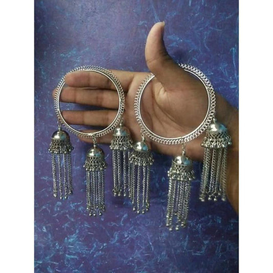 Silver Latkan Bangles With Jhumkas And Hanging Chains