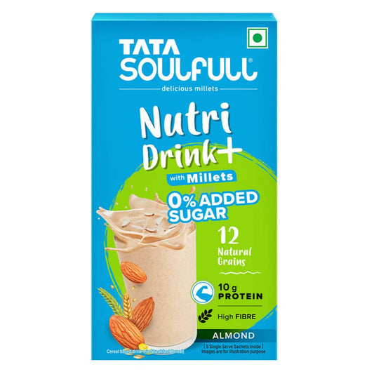 Tata Soulfull Nutri Drink+ With Millets, 0% Added Sugar - Almond Flavor | Swadesiicart