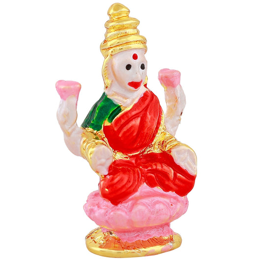 Estele Gold-Polished goddess of wealth Laxmi Devi on lotus Idol with multi-color Stone Type:Enamel for Home/Car decor - Swadesiicart