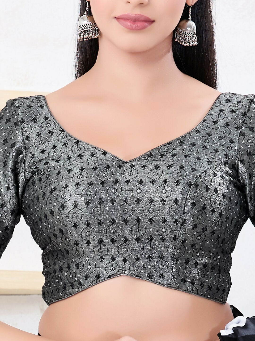 Joban Fashion Black Tissue Elbow Sleeveless Back Open Blouse - Swadesiicart