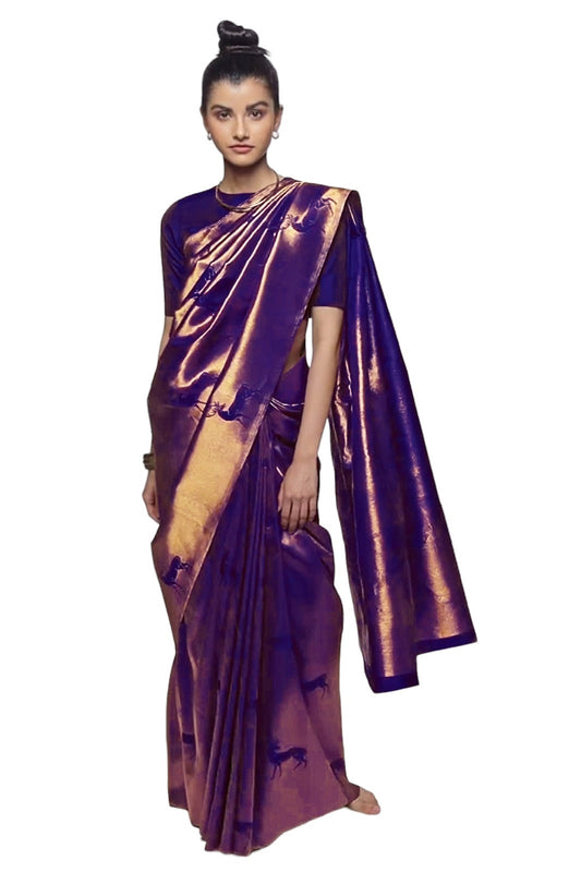 Vamika Weaving Banarasi Jacquard Purple Kanjivaram Saree | Swadesiicart