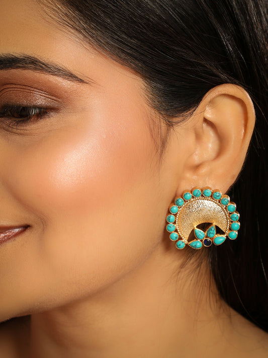 Nuyug Turquoise Crescent Earrings | Swadesiicart