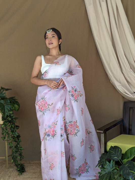 Vamsee Khadi Khatali Pink Khadi Organza Saree - Swadesiicart