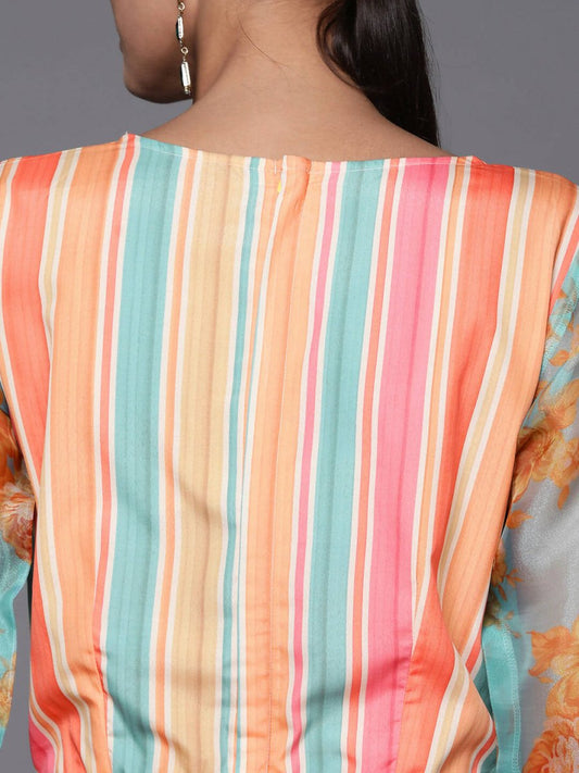 Ahalyaa Coral Orange & Blue Candy Striped Basic Jumpsuit - Swadesiicart