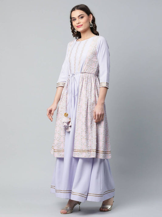 Ahalyaa Womens Powder Blue Crepe Floral Dress | Swadesiicart