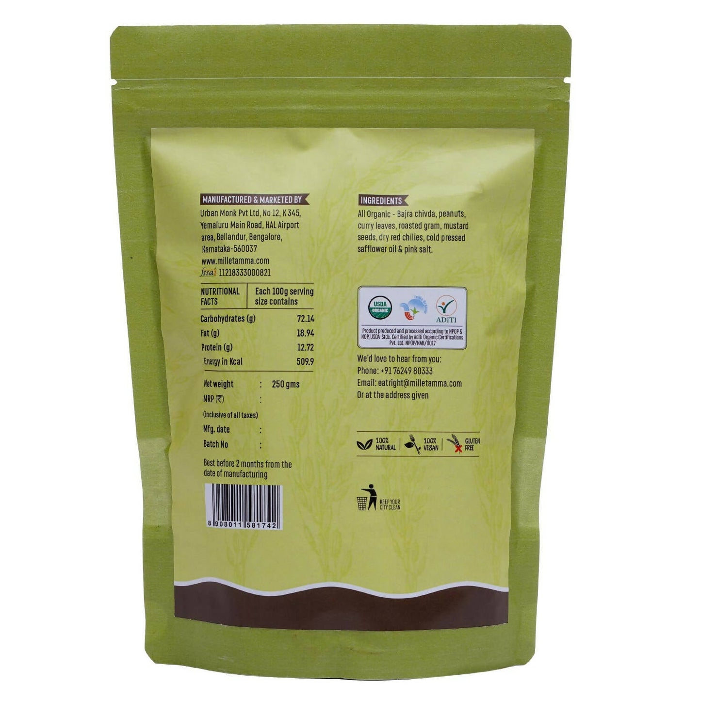 Millet Amma Organic Bajra Chivda Namkeen - Swadesiicart