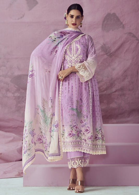 Lilac Pink Muslin Cotton Printed Trendy Salwar Kurta Set - Emponline | Swadesiicart