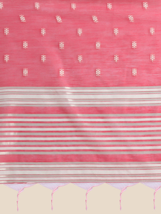 Vishnu Weaves Women's Red Lucknowi Cotton Chikankari Woven Saree with Blouse - Swadesiicart