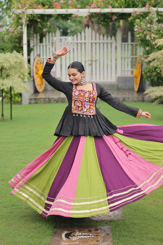 Lorenvalley Fashion Multicolor Rayon with Attractive Gota-Patti Lace Lehenga Choli | Swadesiicart