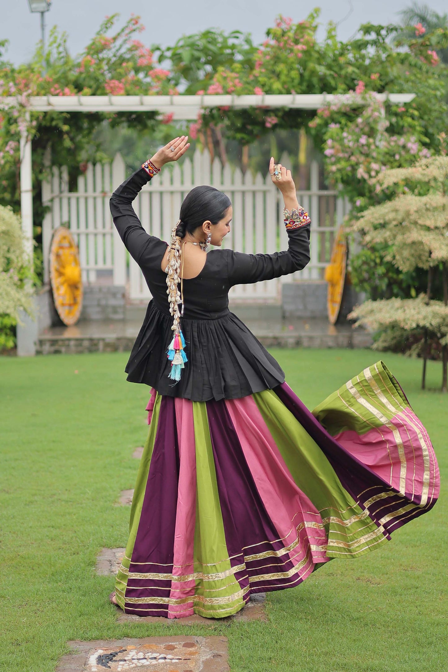 Lorenvalley Fashion Multicolor Rayon with Attractive Gota-Patti Lace Lehenga Choli | Swadesiicart